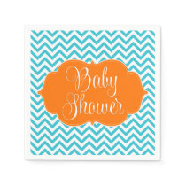 Modern Chevron Teal Orange Baby Shower Napkins