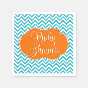 Modern Chevron Teal Orange Baby Shower Napkins