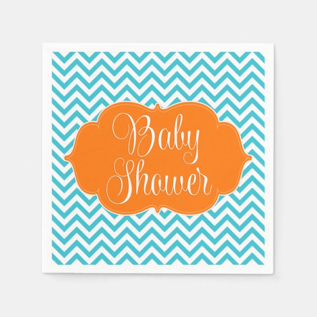 Modern Chevron Teal Orange Baby Shower Napkins (Front)