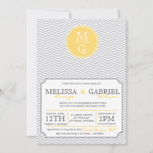 Modern Chevron Wedding Invitation Yellow