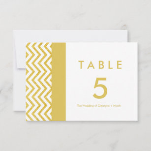 Modern Chevron White & Gold Table Number Card