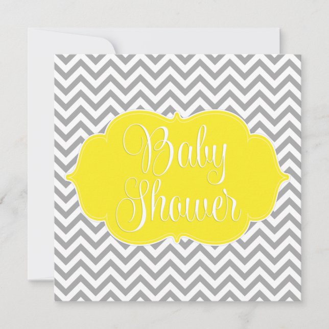 Modern Chevron Yellow Gray Baby Shower Invitation (Front)