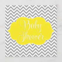Modern Chevron Yellow Gray Baby Shower Invitation