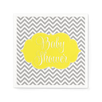 Modern Chevron Yellow Gray Baby Shower Napkins