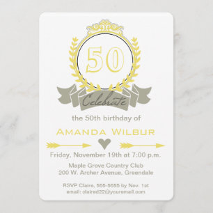 Modern Chevron Yellow Gray Birthday Invitation