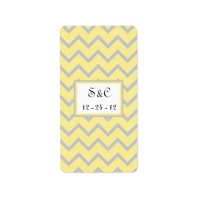 Modern Chevron Yellow/Grey Wedding Candy Wrapper Label (Front)