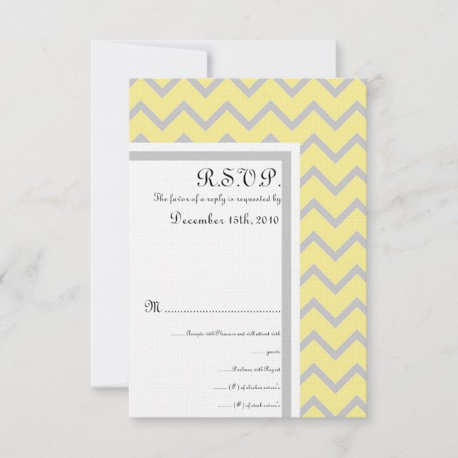 Modern Chevron Yellow/Grey Wedding RSVP Card (Front)