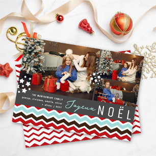 Modern Chevron Zig Zag Joyeux Noel Christmas Photo Holiday Card