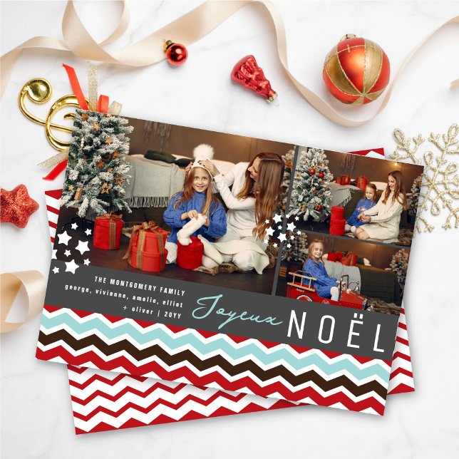 Modern Chevron Zig Zag Joyeux Noel Christmas Photo Holiday Card (Creator Uploaded)