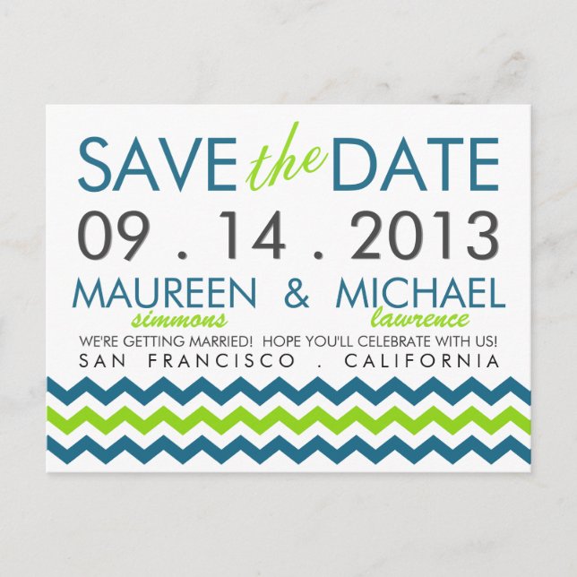 Modern Chevron Zig-Zag Save the Date Announcement Postcard (Front)