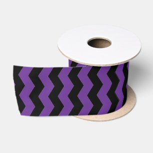 Modern Chevron Zigzag Black and Purple Stripes Satin Ribbon