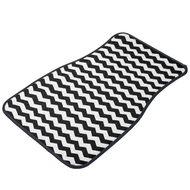 Modern Chevron ZigZag Black and White Pattern  Car Floor Mat (Angled)