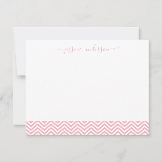 Modern Chevron Zigzag Girly Script Cute Blush Pink Note Card (Front)