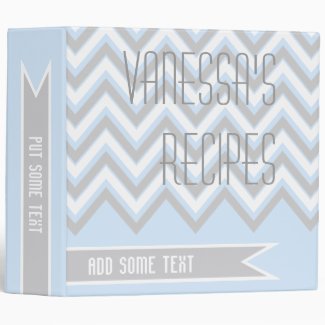 Modern chevron zigzag grey, pale blue recipe 3 ring binder