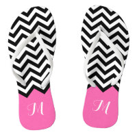 Modern Chevron Zigzag Monogram Girly Rose Pink Flip Flops