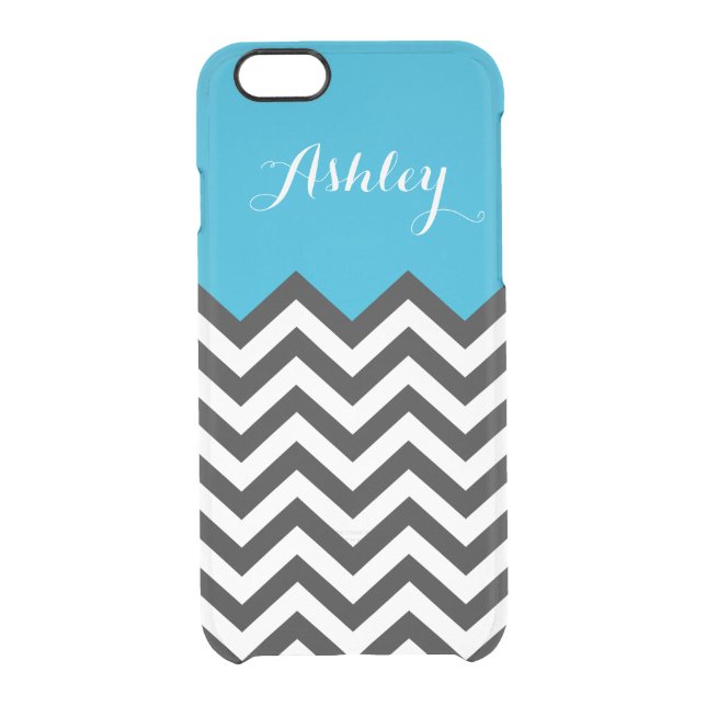 Modern Chevron Zigzag Pattern Monogram Classy Blue Uncommon iPhone Case (Back)