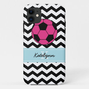 Modern Chevron Zigzag Pink Soccer Ball Phone Case