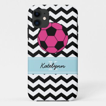 Modern Chevron Zigzag Pink Soccer Ball Phone Case by stripedhope at Zazzle