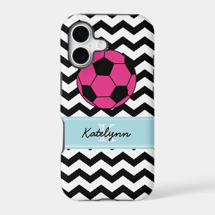 Modern Chevron Zigzag Pink Soccer Ball Phone Case