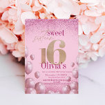 Modern Chic 16th Birthday Pink Balloons Glitter  Invitation<br><div class="desc">Modern chic Sweet Sixteen 16th Birthday Invitation Template is perfect for 16th celebration birthday party. This first birthday invitation features a modern fun handwritten font,  a simple layout with pink shine and pink glitter.</div>