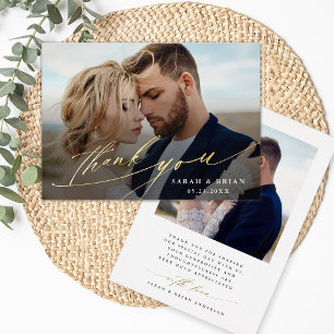 Modern Chic 2 Photo Gold Foil Thank You Card