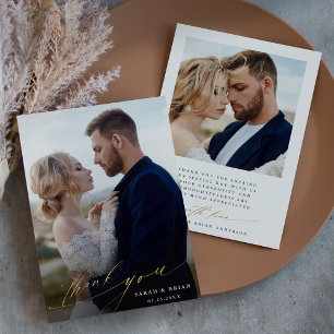 Modern Chic 2 Photo Gold Foil Thank You Card