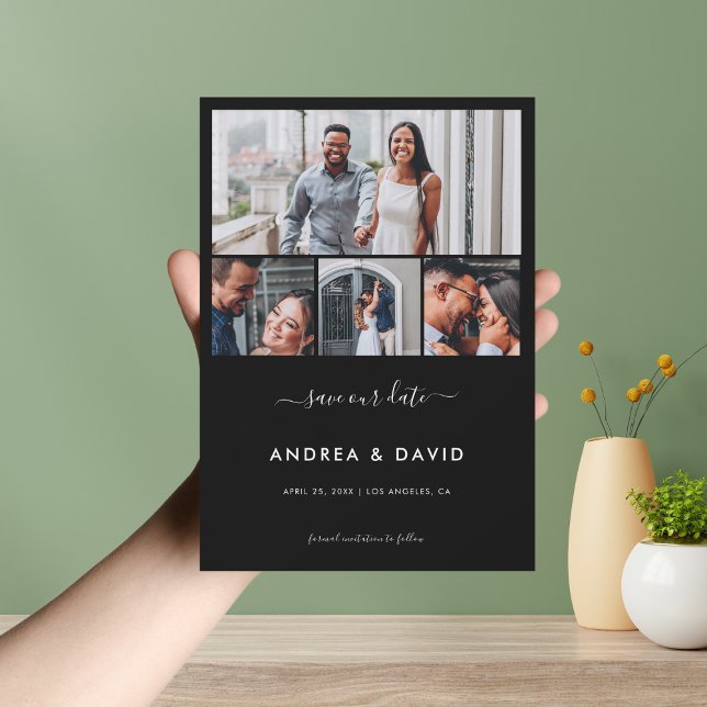 Modern Chic 4 Photo Collage Website Black Wedding Save The Date (Creator Uploaded)