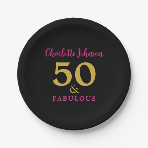 Modern Chic 50th Birthday Party Black Pink Gold Paper Plates