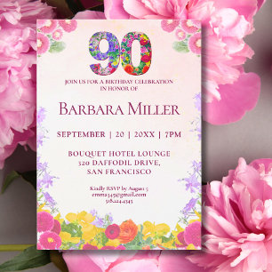 Modern Chic 90th Birthday Floral Party Invitation
