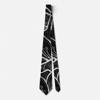 Modern chic abstract black white floral watercolor neck tie