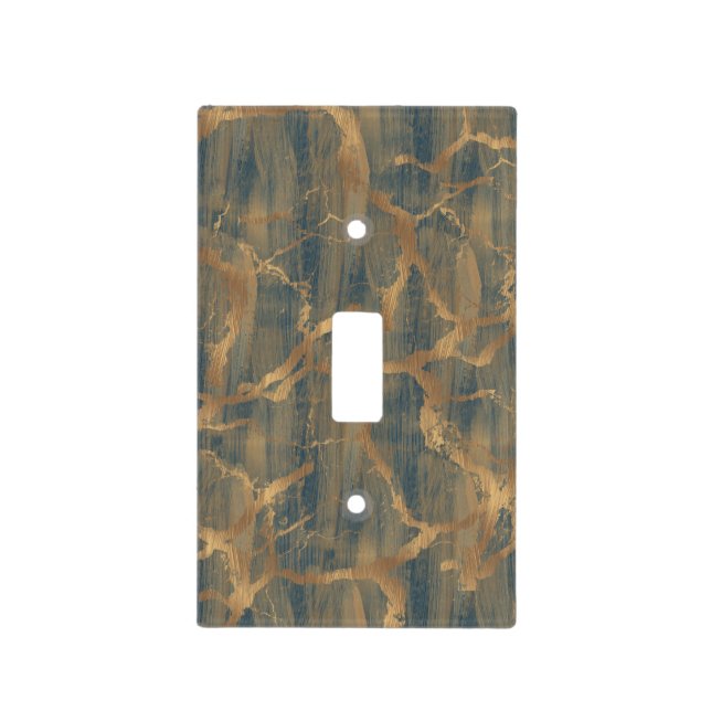 Modern Chic Abstract Glam Marble Blue Bronze Gold Light Switch Cover (Front)