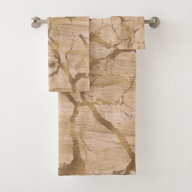 Modern Chic Abstract Glam Marble Copper Peach Gold Bath Towel Set (Insitu)
