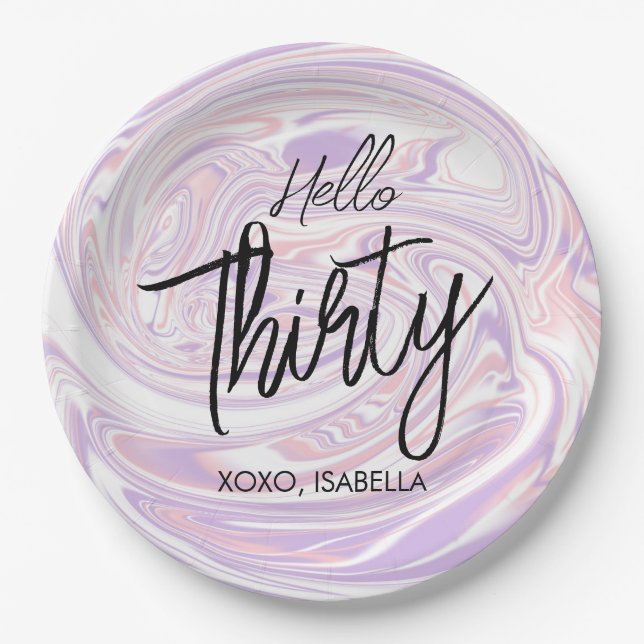 Modern Chic Abstract Marble Thirty 30th Birthday Paper Plates (Front)