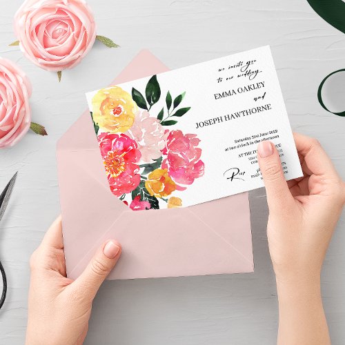 Modern chic abstract pink floral custom Wedding In Invitation