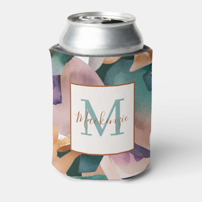 Modern Chic Abstract Terracotta Teal Can Cooler (Can Back)