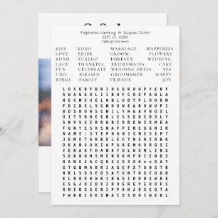 Modern Chic Al White Wedding Word Search Save Date Invitation
