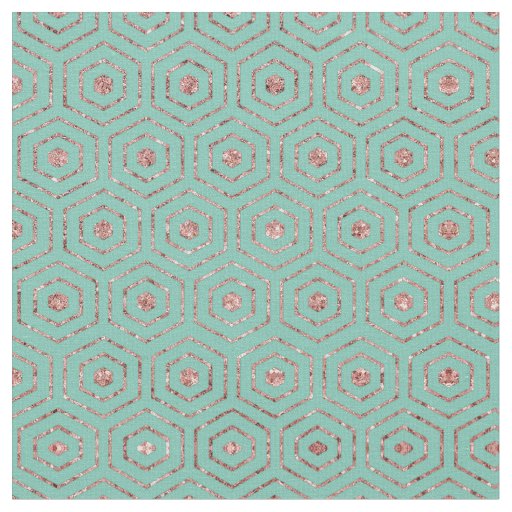 Modern Chic Aqua Rose Gold Glitter Hexagon Geo Fabric