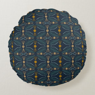 Modern Chic Artsy Pattern Navy Green Gold Round Pillow