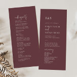 Modern Chic Autumn Burgundy Flat Wedding Program<br><div class="desc">This minimalist chic autumn burgundy flat wedding program is perfect for a simple wedding. The moody boho design features rustic unique and stylish bohemian typography in a dark marsala maroon red wine color. Include the name of the bride and groom, the wedding date and location, thank you message, order of...</div>