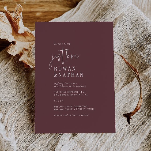 Modern Chic Autumn Burgundy Just Love Wedding Invitation (Creator Uploaded)