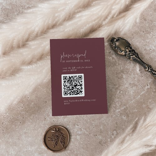 Modern Chic Autumn Burgundy QR Code RSVP Enclosure Card