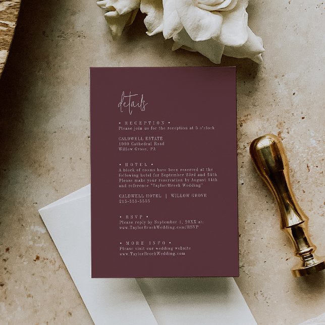Modern Chic Autumn Burgundy Wedding Details Enclosure Card (Creator Uploaded)