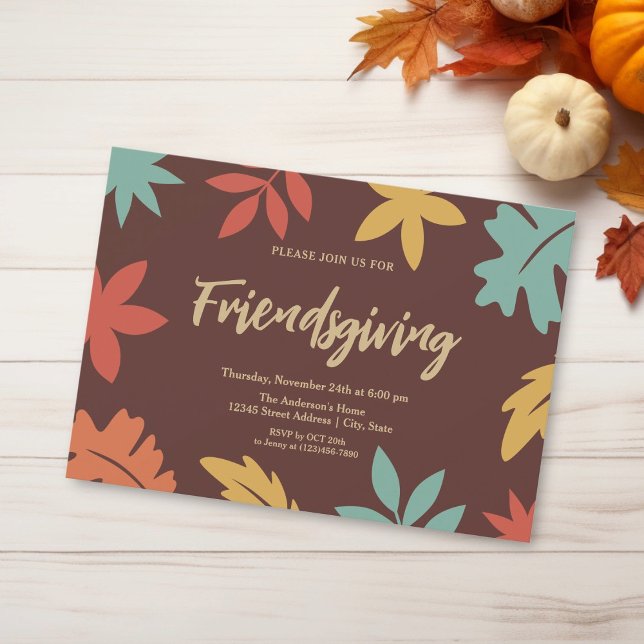 Modern Chic Autumn Leaves Friendsgiving Dinner Invitation (Creator Uploaded)