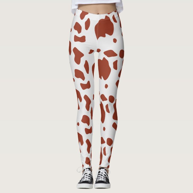 Modern Chic Ayrshire Cow Animal Print Pattern Leggings (Front)