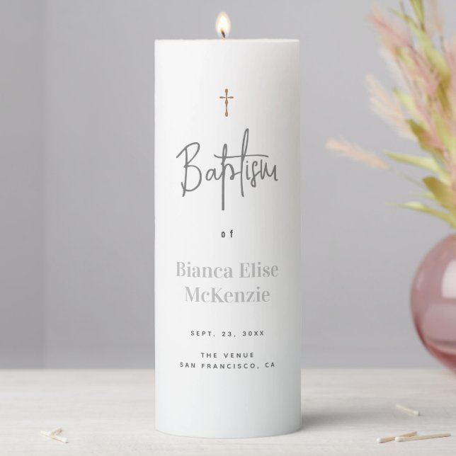 Modern Chic Baptism Pillar Candle (In Situ)