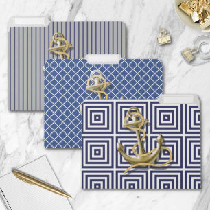 modern chic beach blue and white nautical anchor file folder