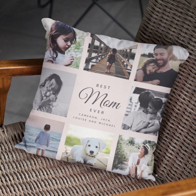 Modern Chic Best Mom Ever Blush Pink Photo Collage Throw Pillow (Creator Uploaded)