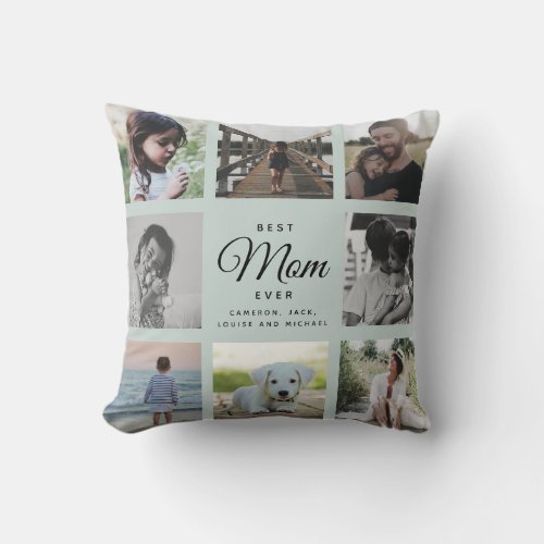 Modern Chic Best Mom Ever Greenery Photo Collage Throw Pillow