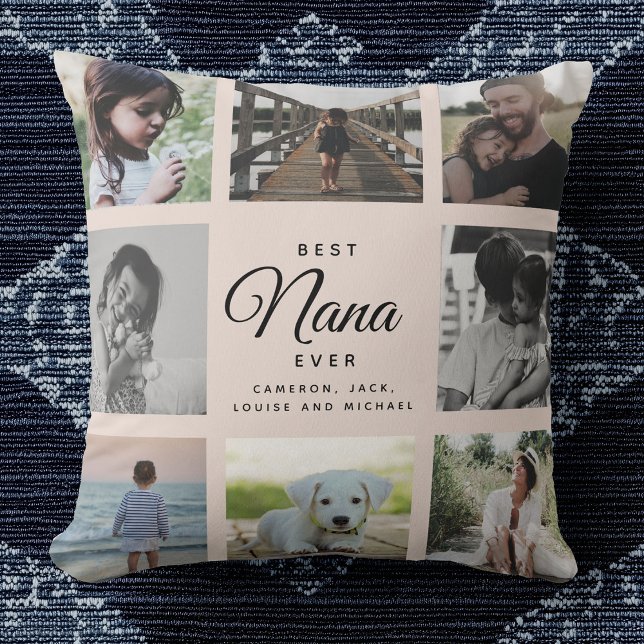 Modern Chic Best Nana Ever Greenery Photo Collage  Throw Pillow (Creator Uploaded)