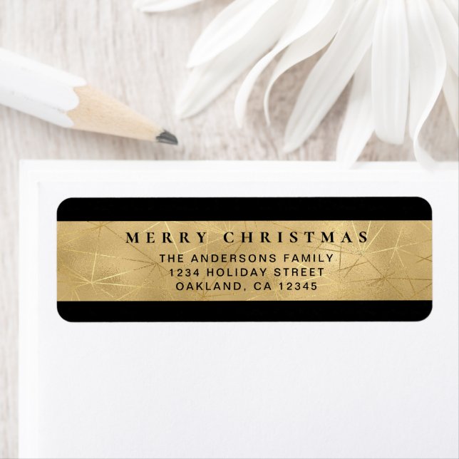 Modern Chic Black and Faux Gold Merry Christmas Label (Insitu)